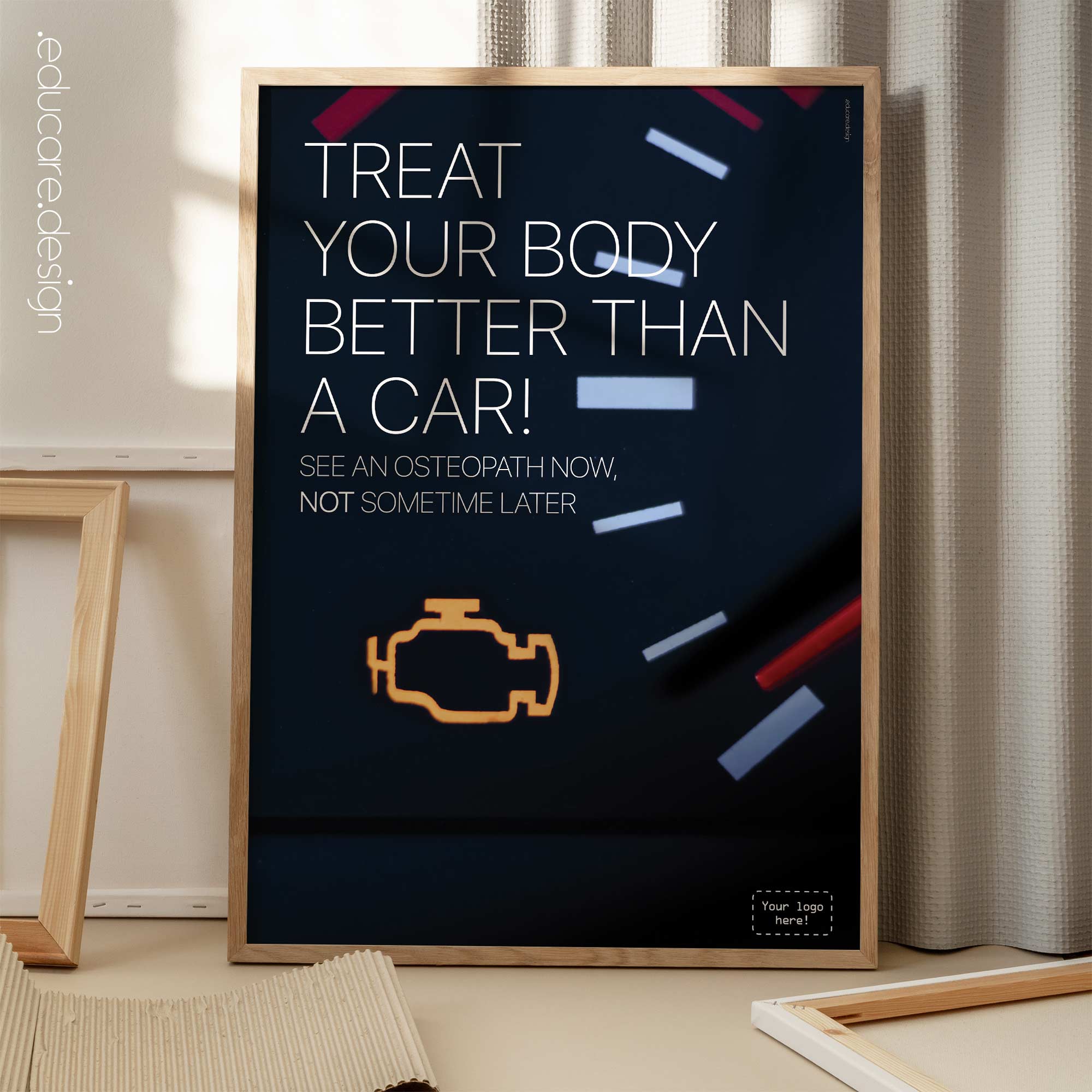 Check Your Engine with Osteopathy. Osteopathic poster from educare.design