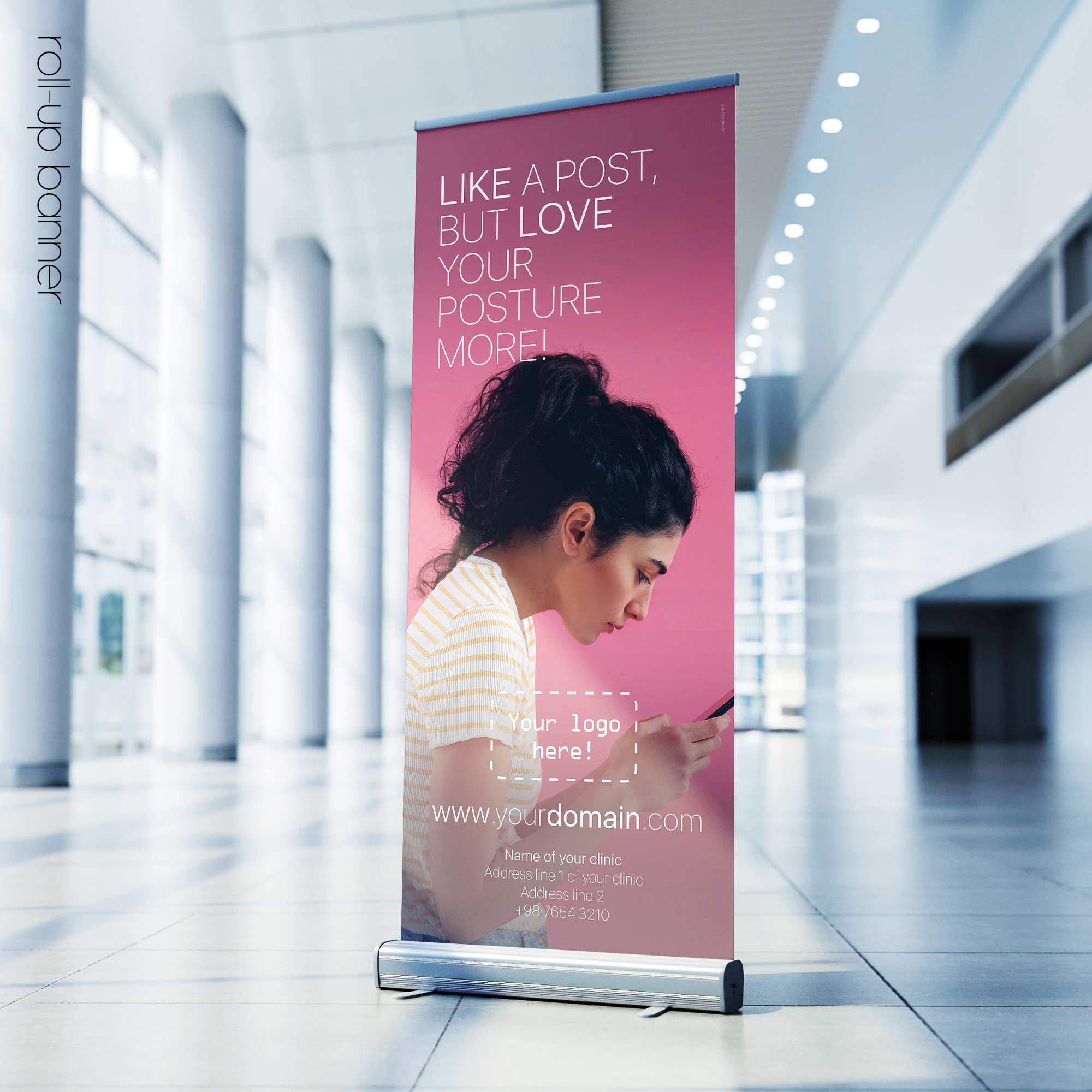 Phone Posture; rollup banner version