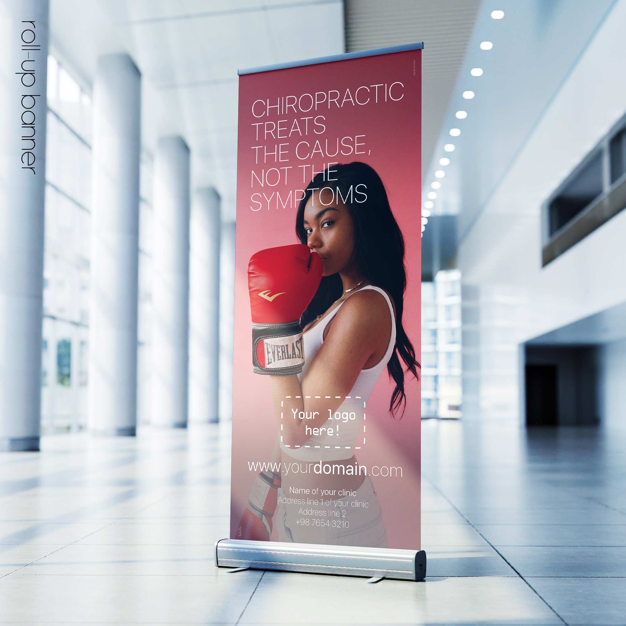 Chiropractic treats the cause; rollup banner version