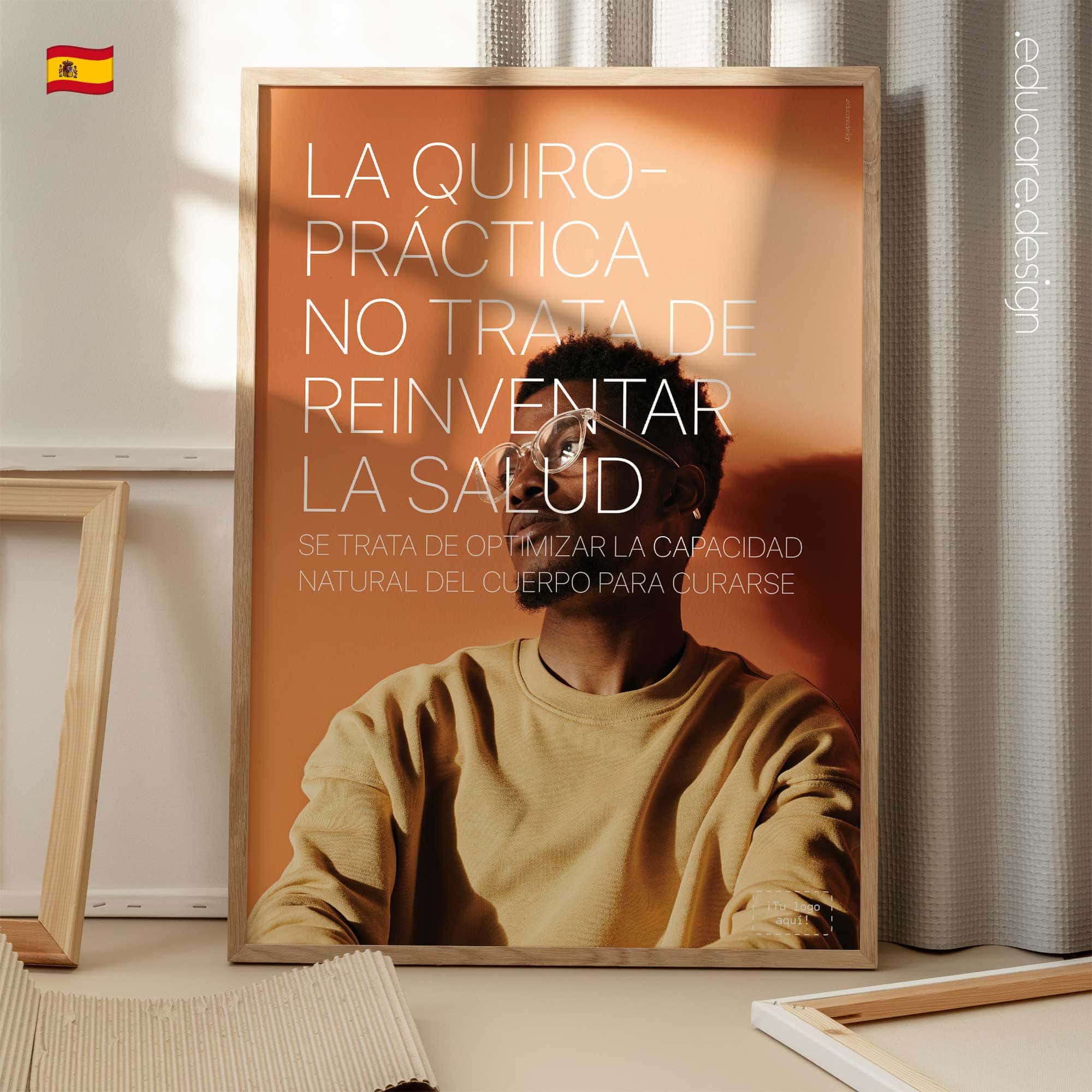 Póster quiropráctico que explica el principio de que la atención quiropráctica apoya la capacidad natural del cuerpo para sanar. Póster educativo para clínicas quiroprácticas y salas de tratamiento.