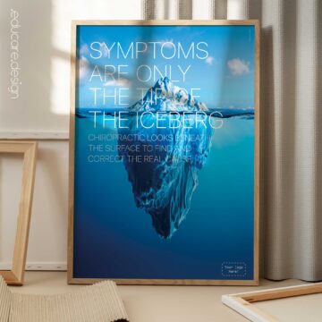 Chiropractic Iceberg poster illustrating how symptoms are often only the visible part of a deeper issue. Educational chiropractic poster for modern clinics.