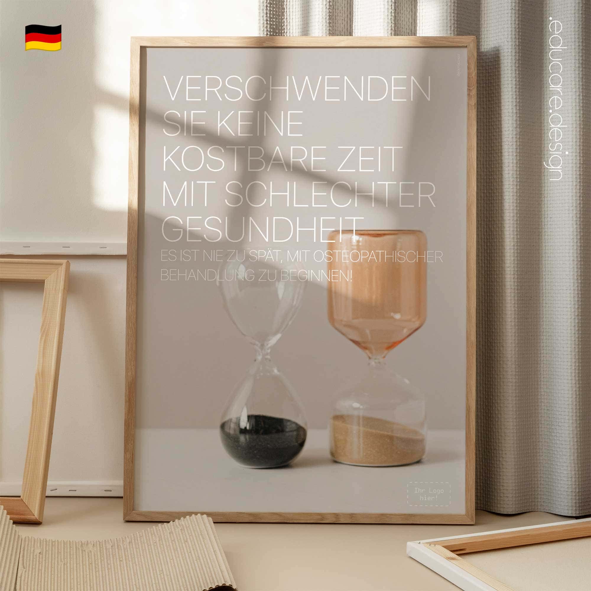 Minimalist osteopathy poster about valuing health and time.