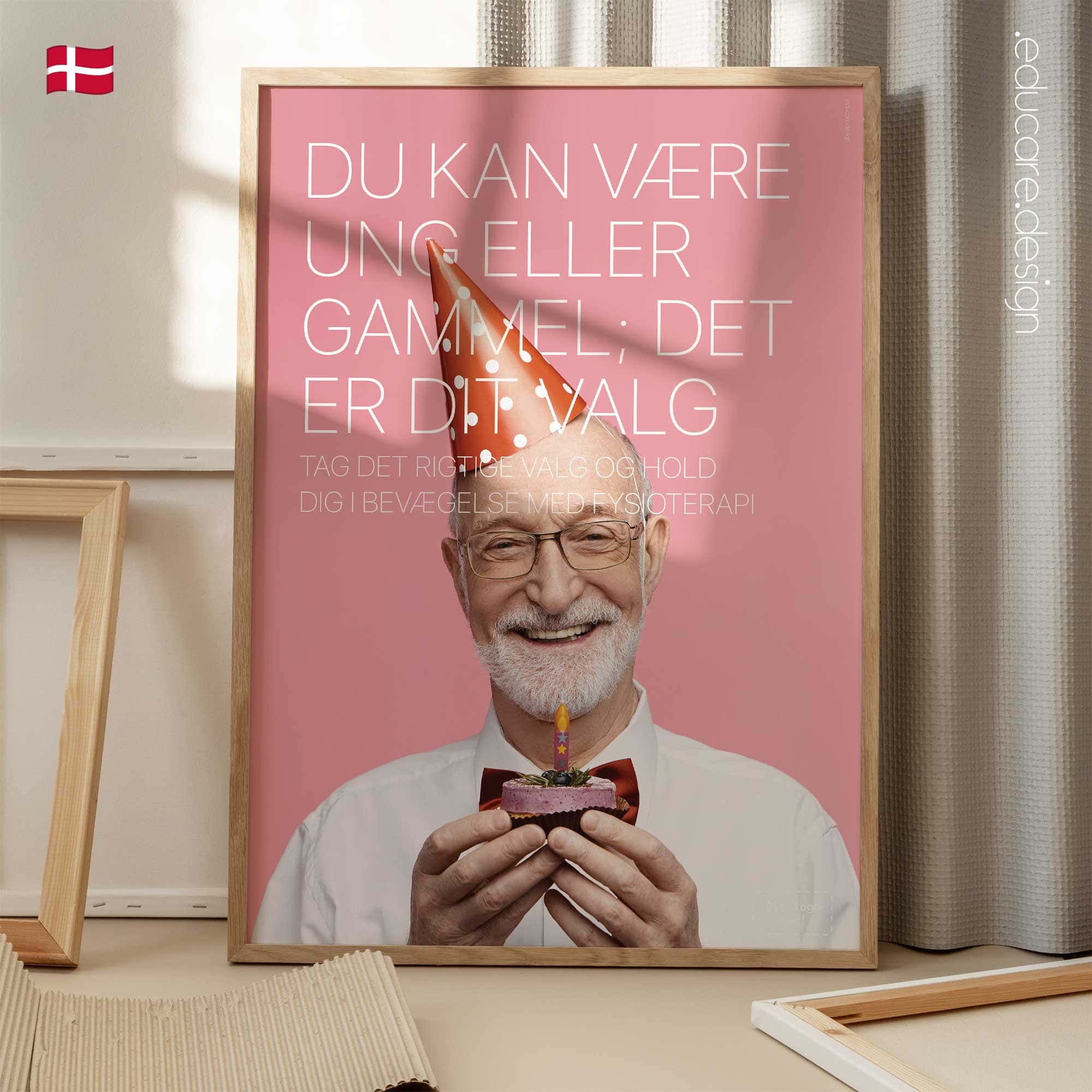 Motivational physiotherapy poster promoting healthy ageing, movement and active living.