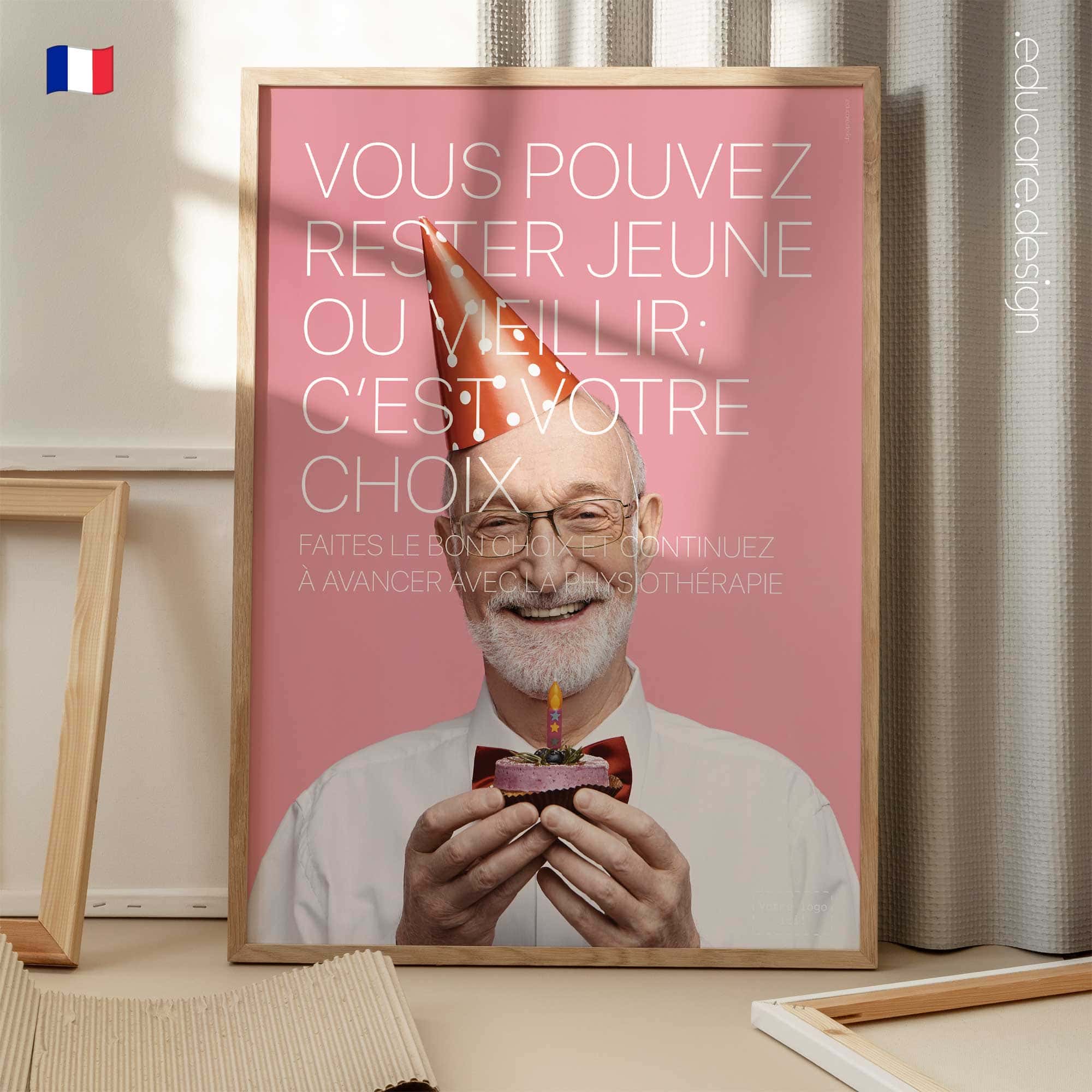 Motivational physiotherapy poster promoting healthy ageing, movement and active living.