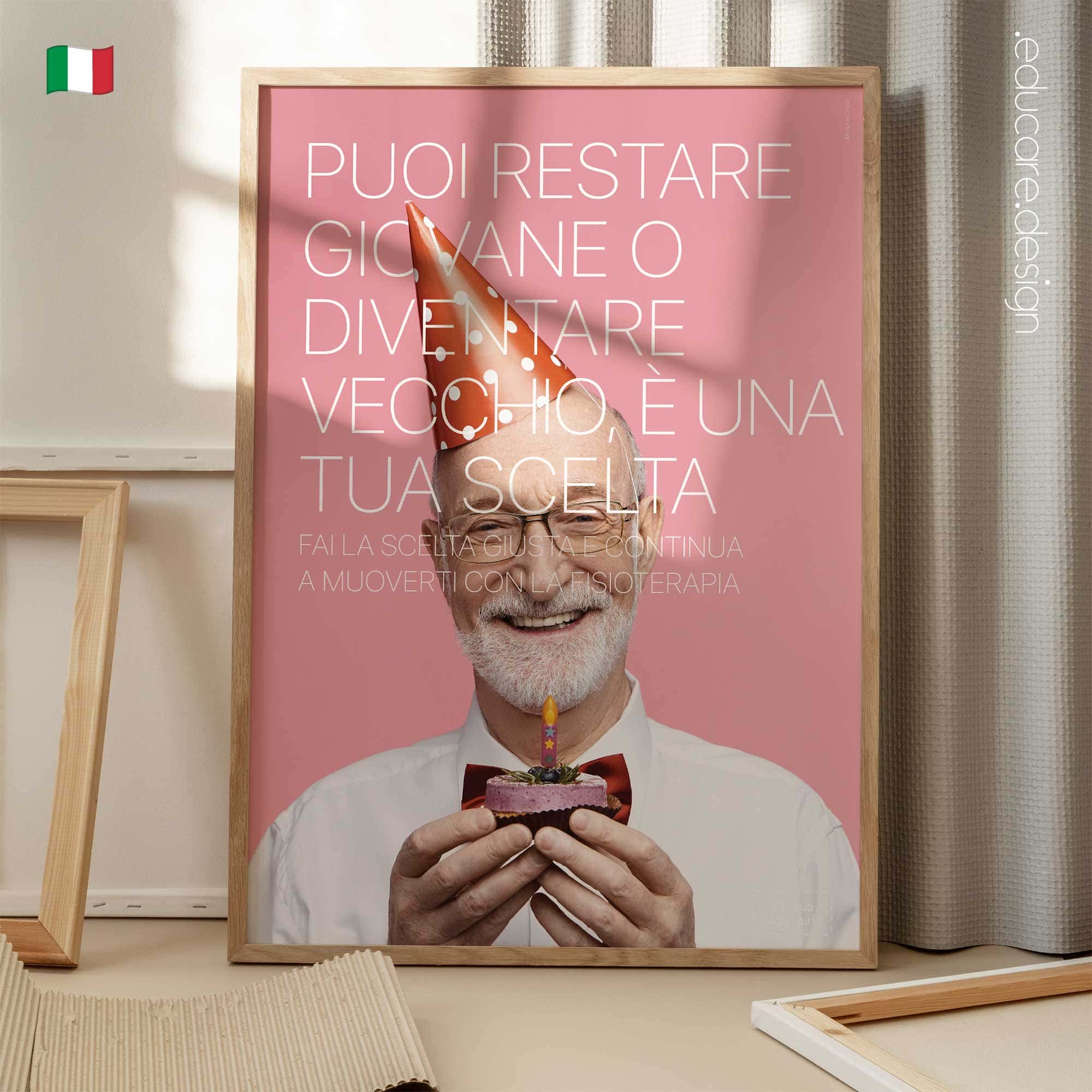 Motivational physiotherapy poster promoting healthy ageing, movement and active living.