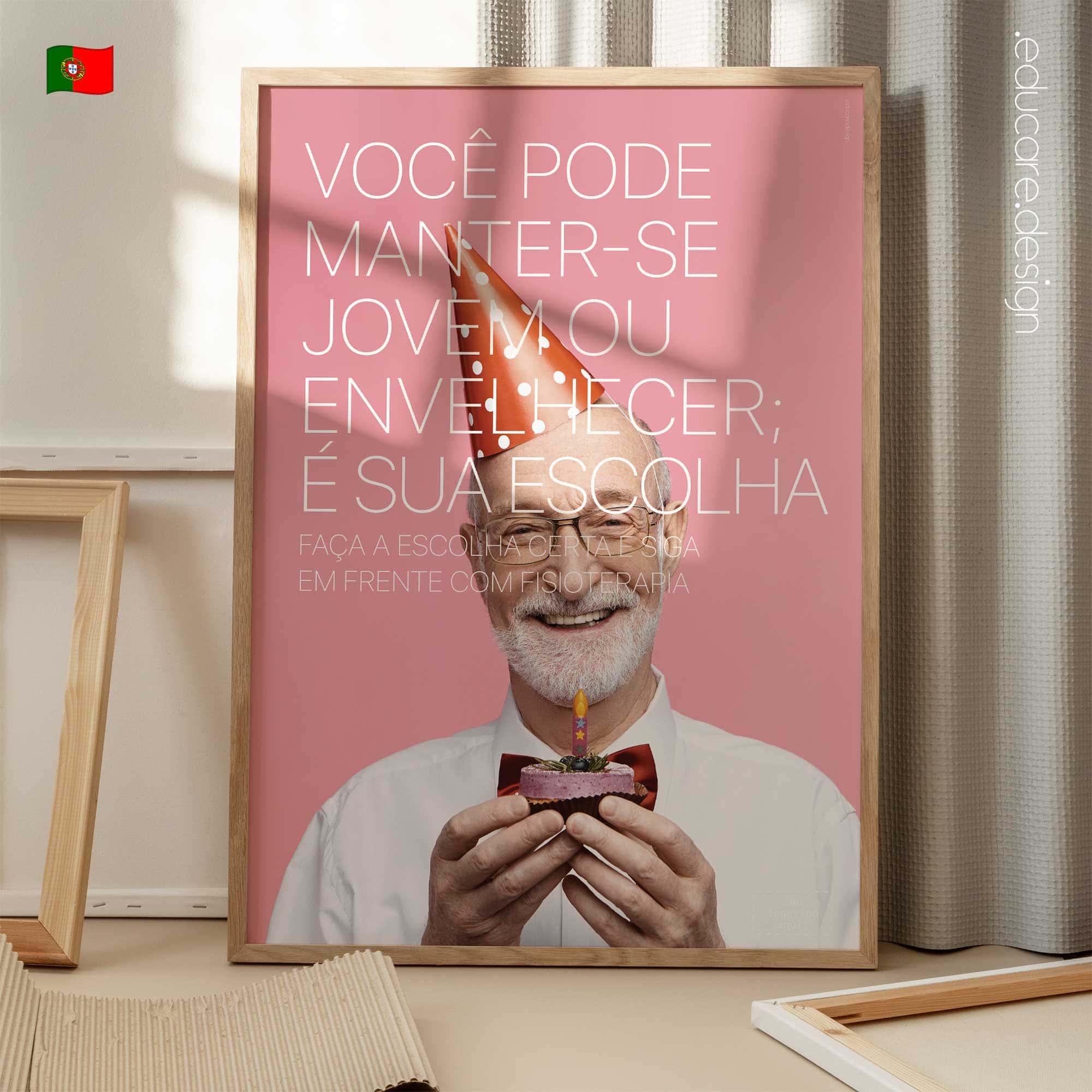 Motivational physiotherapy poster promoting healthy ageing, movement and active living.