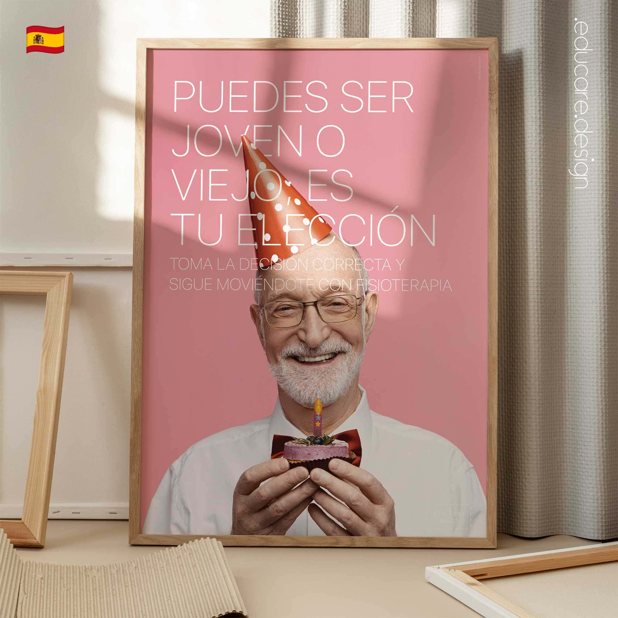 Motivational physiotherapy poster promoting healthy ageing, movement and active living.