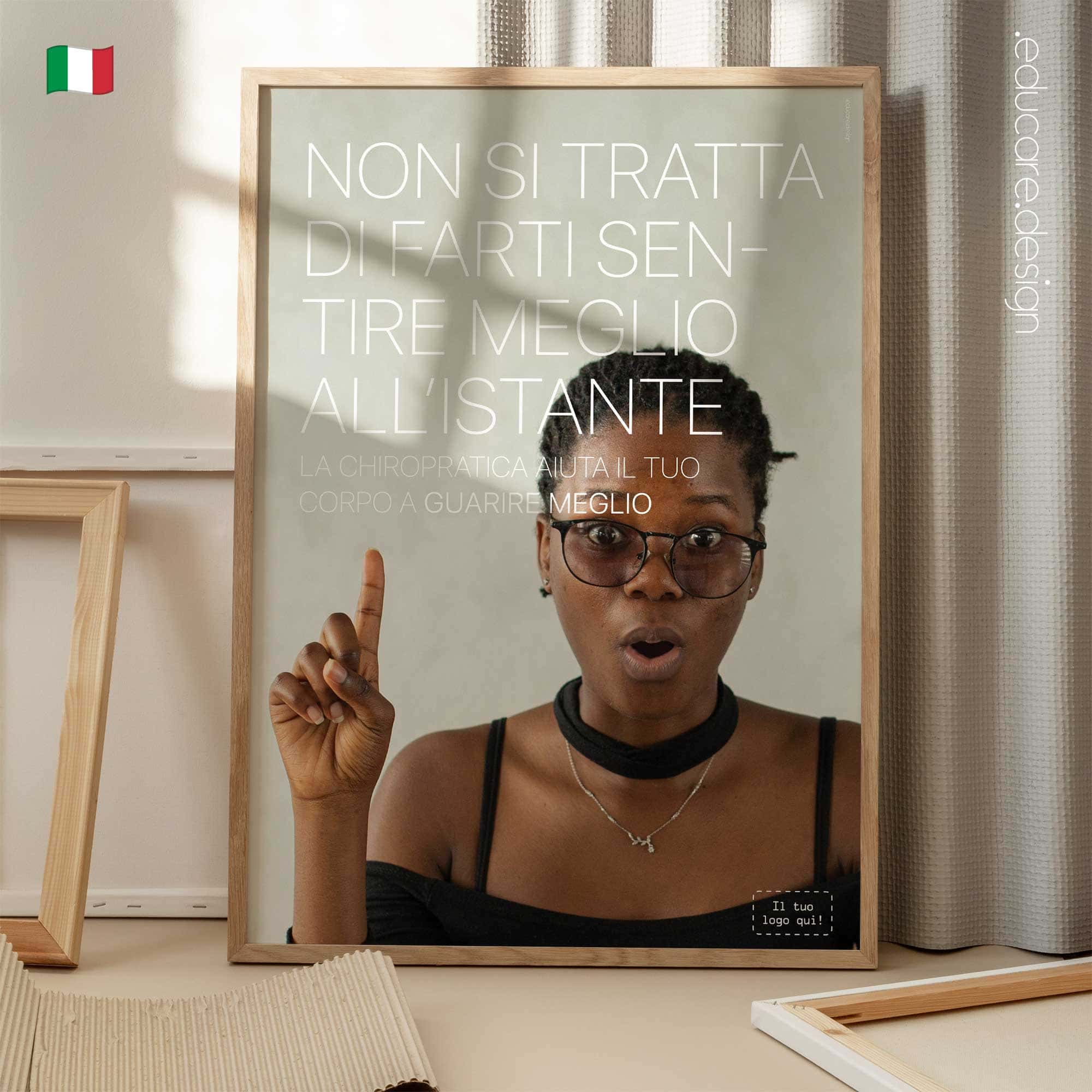 Poster chiropratico che spiega come la chiropratica si concentri sull’aiutare il corpo a guarire meglio, non semplicemente a sentirsi meglio all’istante.