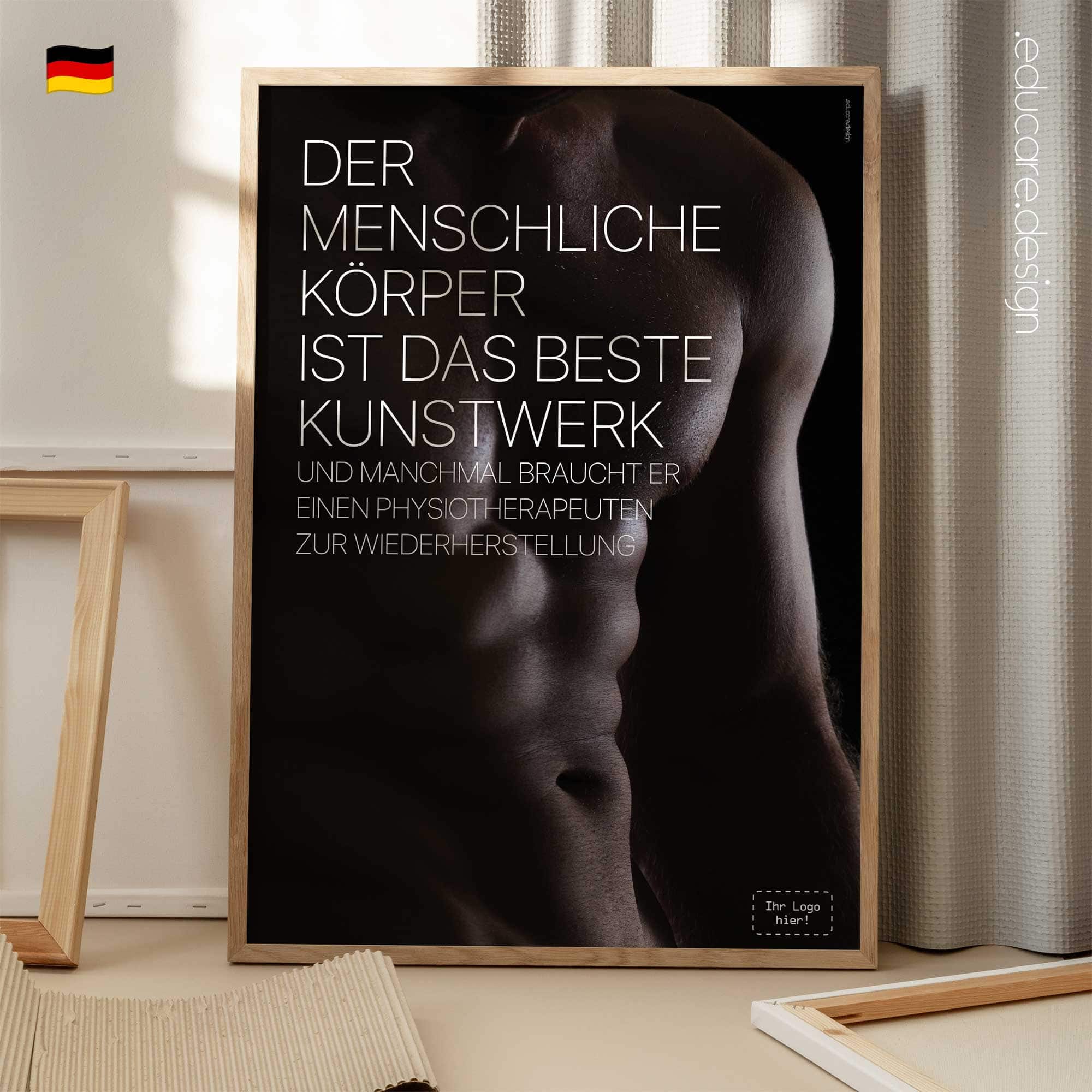 Minimalist physiotherapy poster celebrating the human body as a work of art.