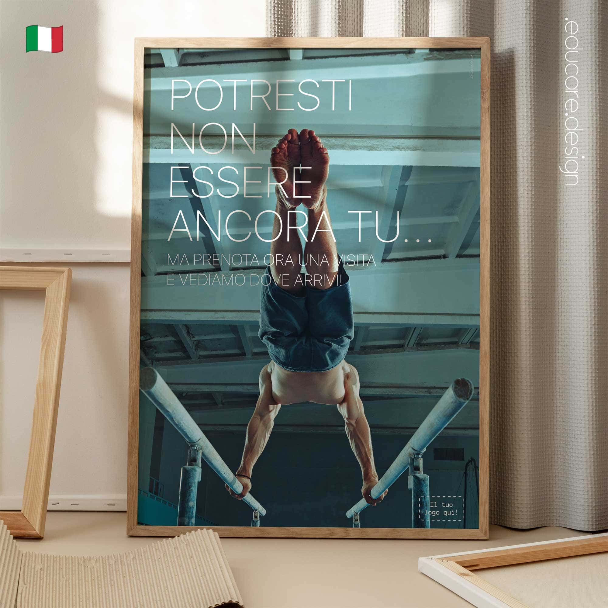 Motivational clinic poster encouraging patients to take the first step towards improved mobility, strength and wellbeing.