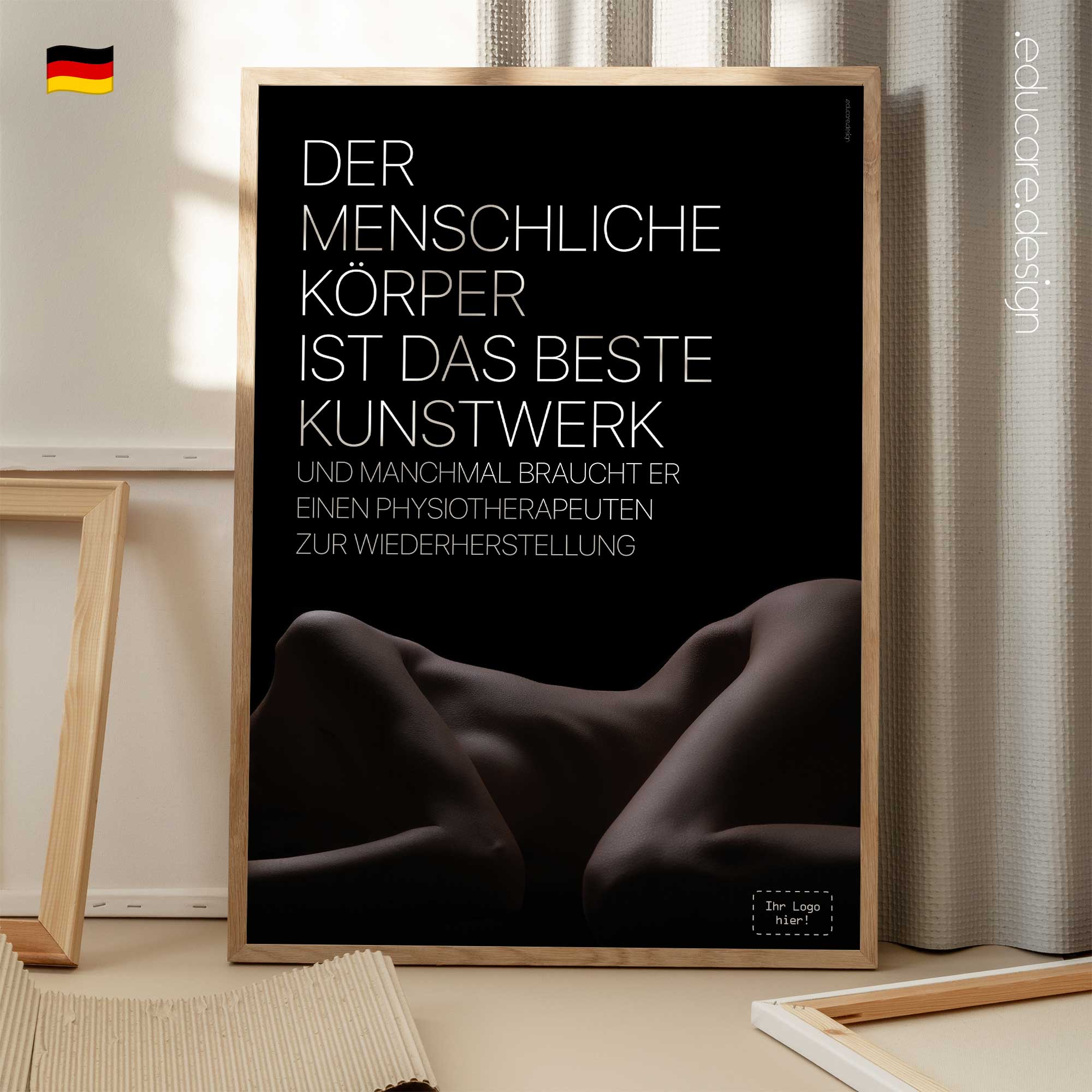 Minimalist physiotherapy poster celebrating the human body as a work of art.
