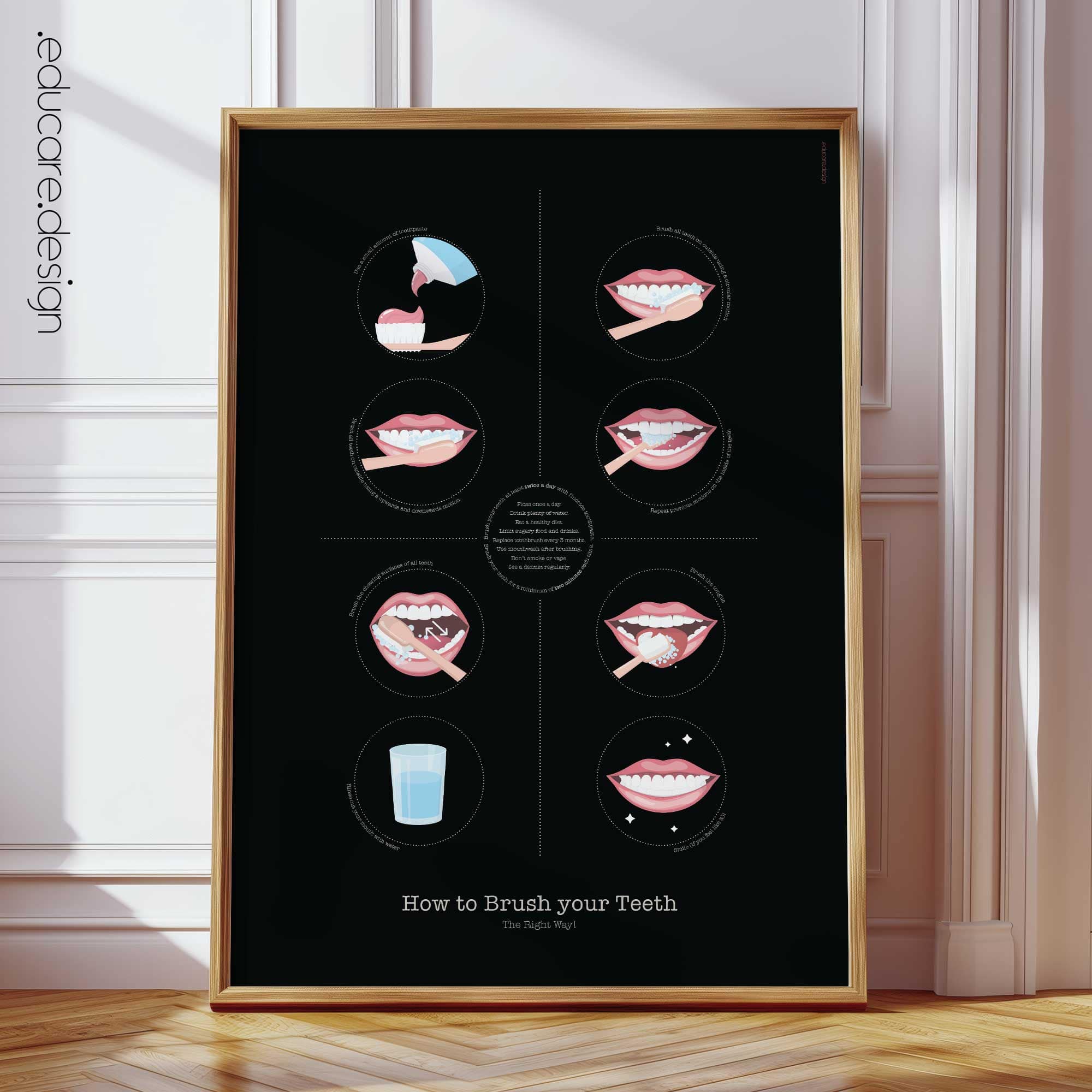 Brushing your Teeth Dental Care Chart, Black Edition