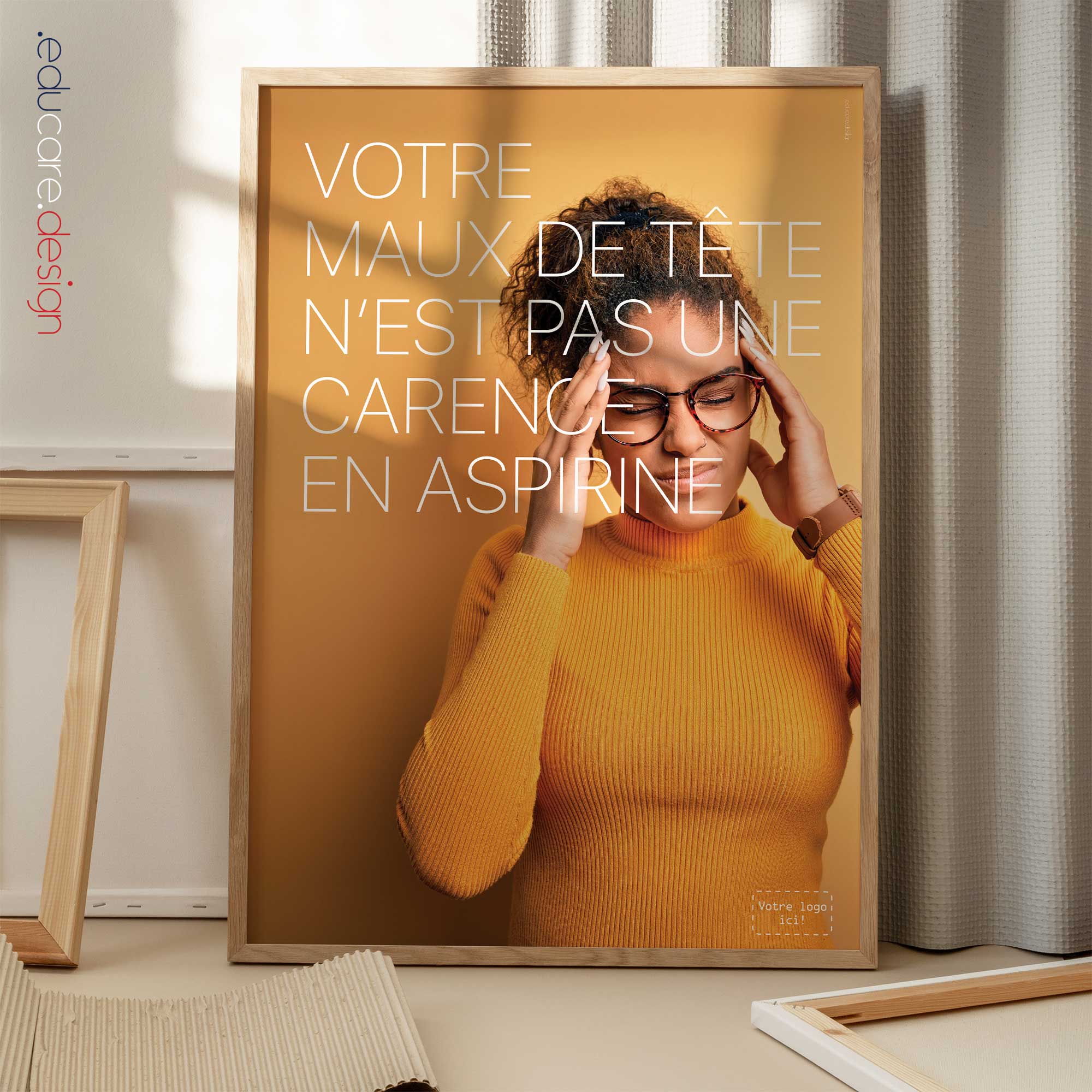 Headache. Poster with text "Your headache is not an aspirin deficiency!"